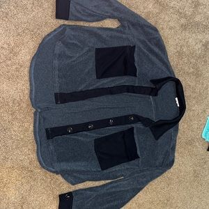 button up shacket, black and grey long sleeve